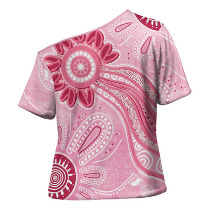 First Nation Aboriginal Dot Arts Cross Shoulder Shirt Think Pink