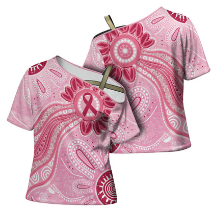 First Nation Aboriginal Dot Arts Cross Shoulder Shirt Think Pink