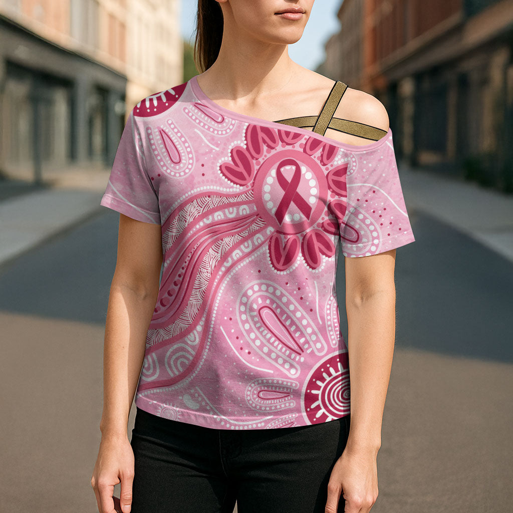 First Nation Aboriginal Dot Arts Cross Shoulder Shirt Think Pink