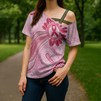 First Nation Aboriginal Dot Arts Cross Shoulder Shirt Think Pink
