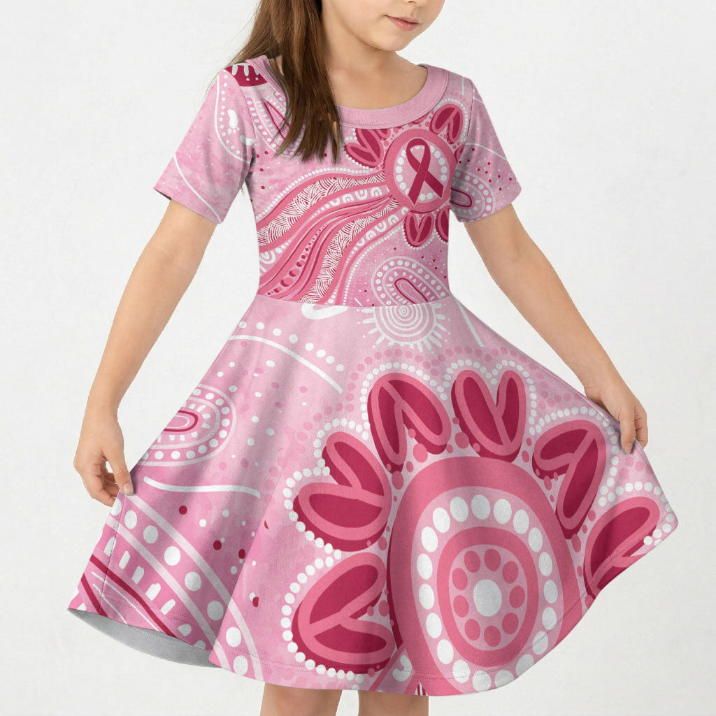 First Nation Aboriginal Dot Arts Kid Short Sleeve Dress Think Pink