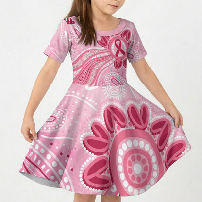 First Nation Aboriginal Dot Arts Kid Short Sleeve Dress Think Pink