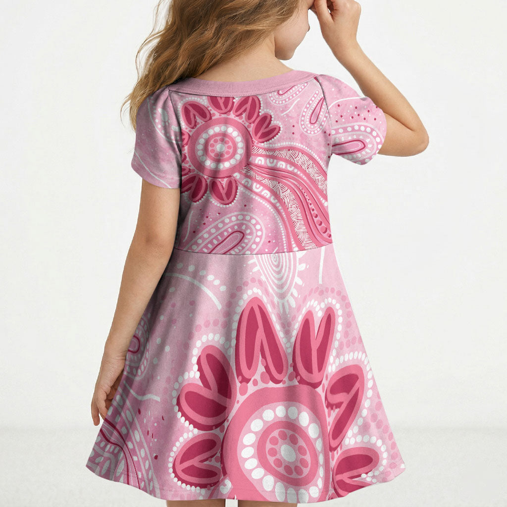 First Nation Aboriginal Dot Arts Kid Short Sleeve Dress Think Pink