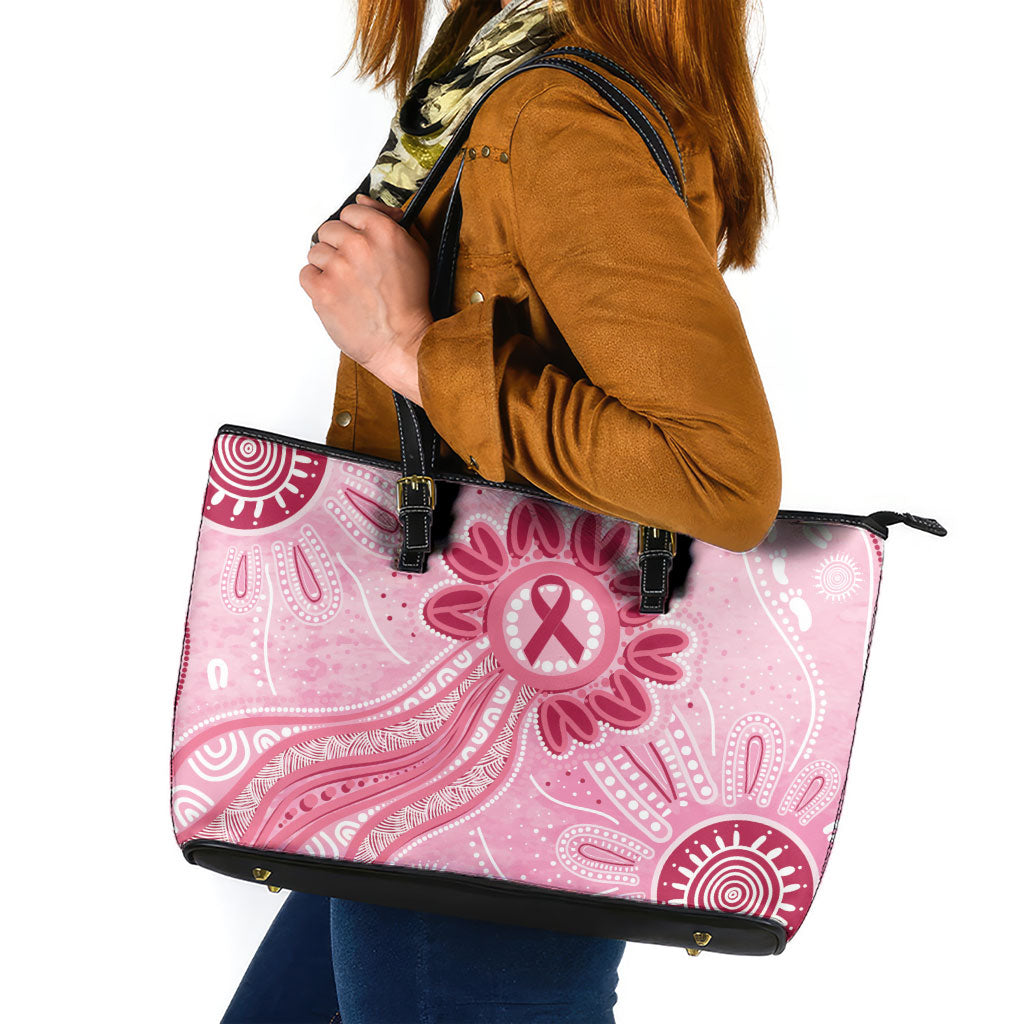 First Nation Aboriginal Dot Arts Leather Tote Bag Think Pink