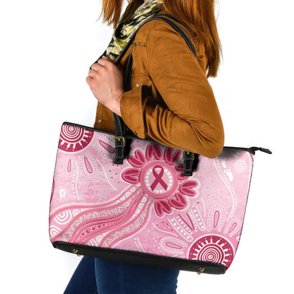 First Nation Aboriginal Dot Arts Leather Tote Bag Think Pink