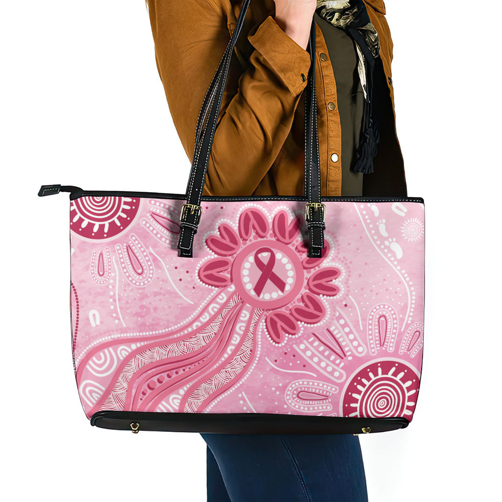 First Nation Aboriginal Dot Arts Leather Tote Bag Think Pink