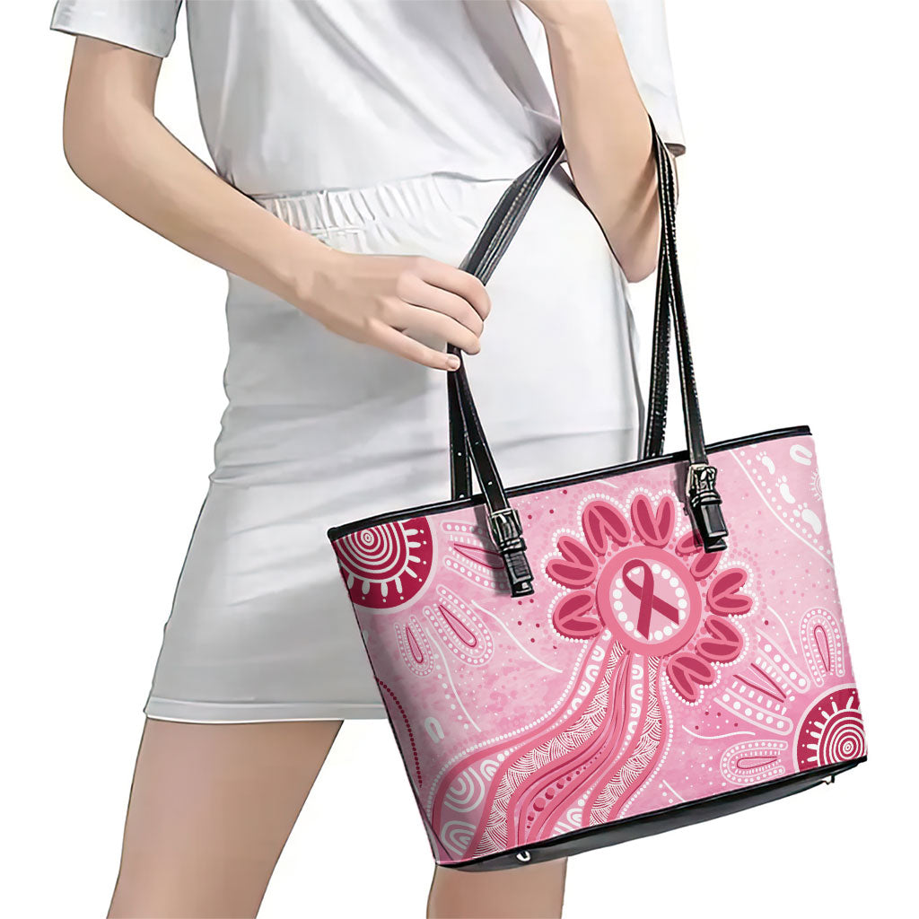 First Nation Aboriginal Dot Arts Leather Tote Bag Think Pink
