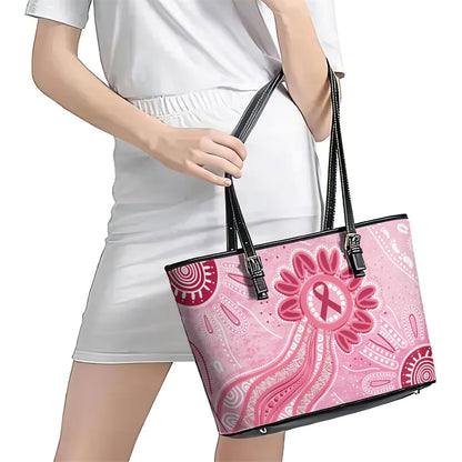 First Nation Aboriginal Dot Arts Leather Tote Bag Think Pink