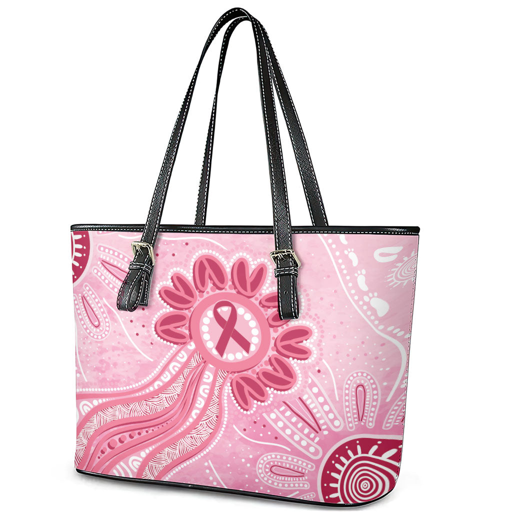 First Nation Aboriginal Dot Arts Leather Tote Bag Think Pink