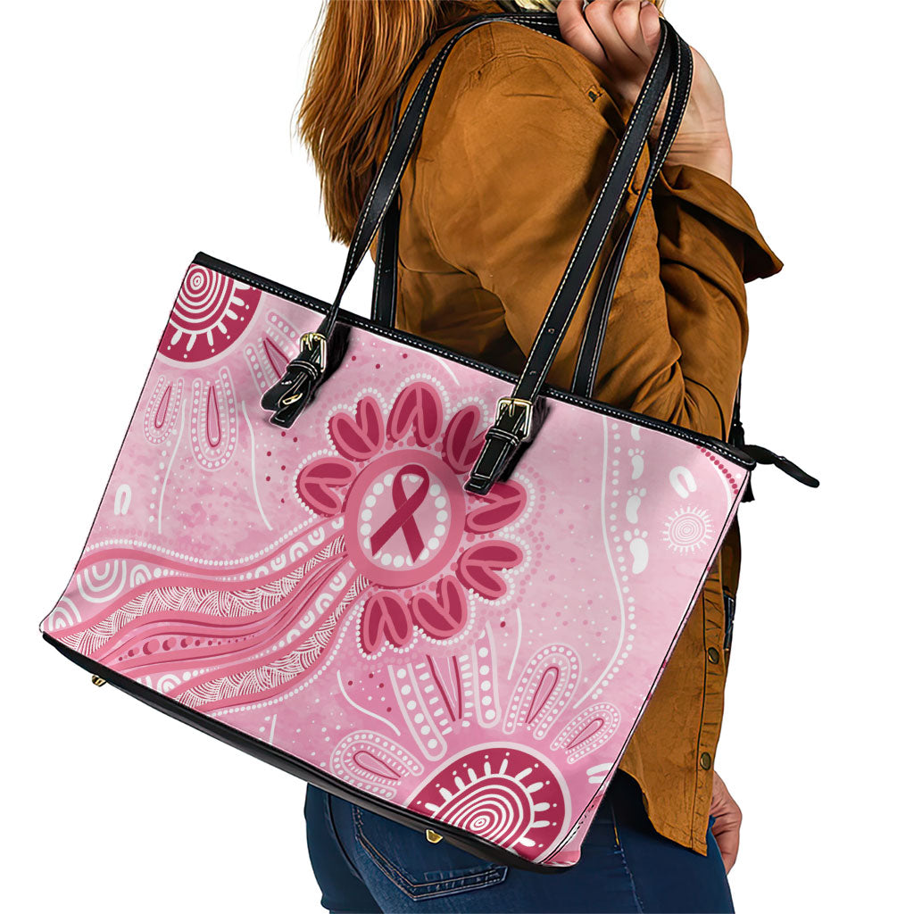 First Nation Aboriginal Dot Arts Leather Tote Bag Think Pink