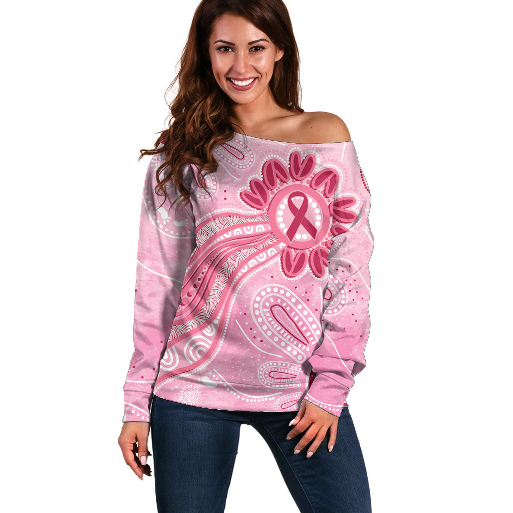 First Nation Aboriginal Dot Arts Off Shoulder Sweater Think Pink