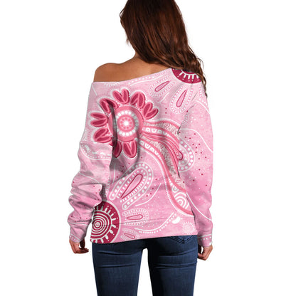 First Nation Aboriginal Dot Arts Off Shoulder Sweater Think Pink