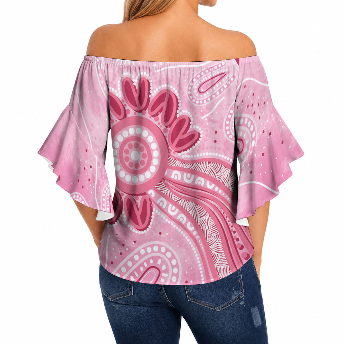 First Nation Aboriginal Dot Arts Off Shoulder Wrap Waist Top Think Pink