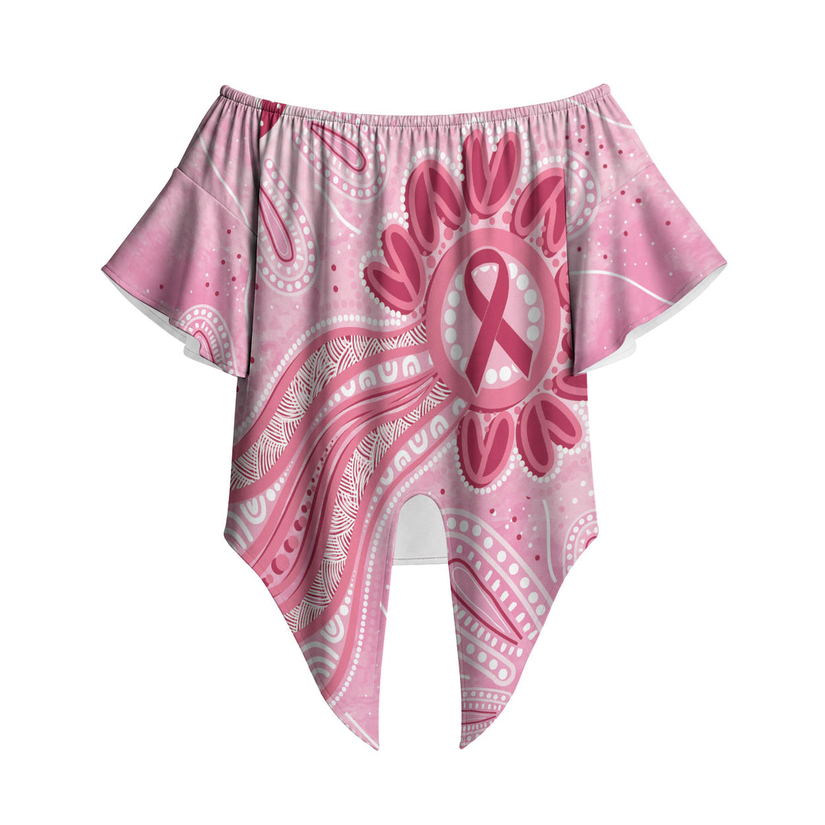 First Nation Aboriginal Dot Arts Off Shoulder Wrap Waist Top Think Pink