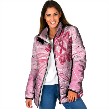 First Nation Aboriginal Dot Arts Padded Jacket Think Pink