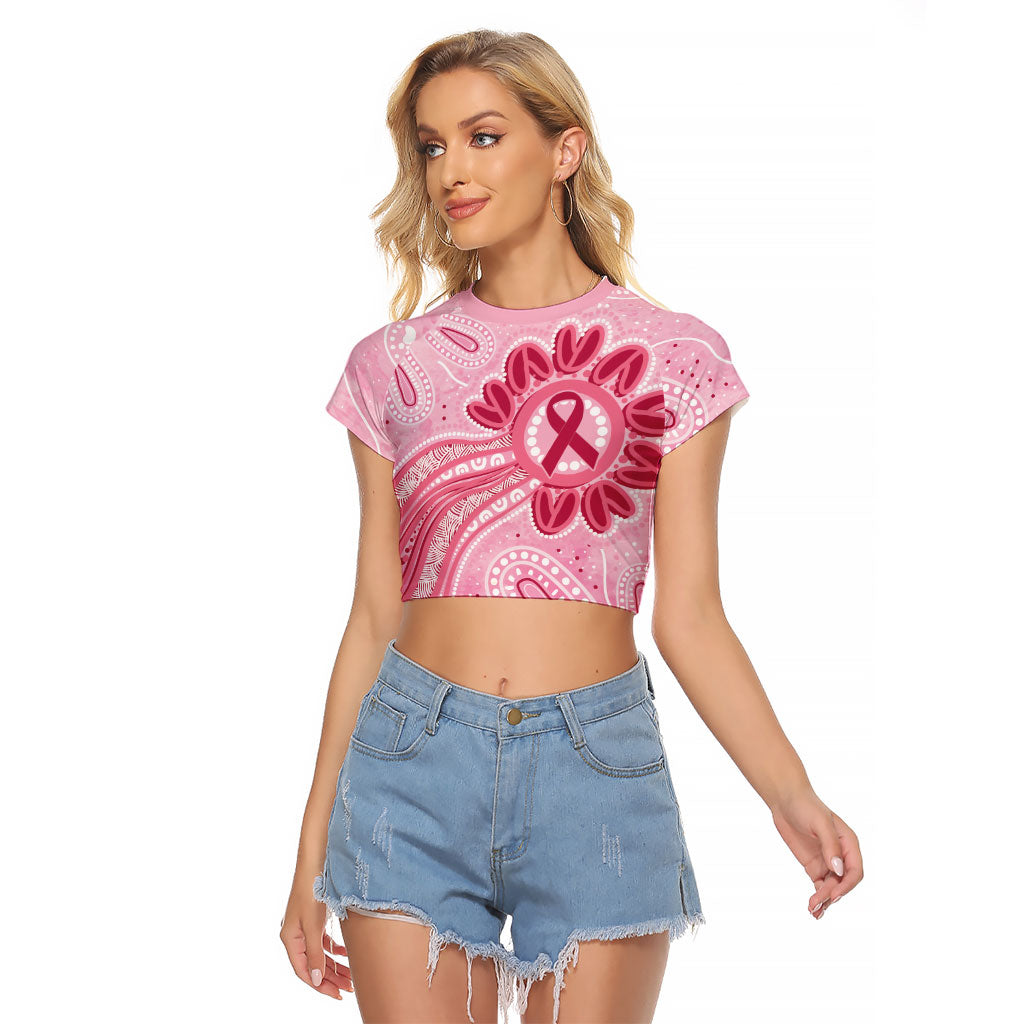 First Nation Aboriginal Dot Arts Raglan Cropped T Shirt Think Pink