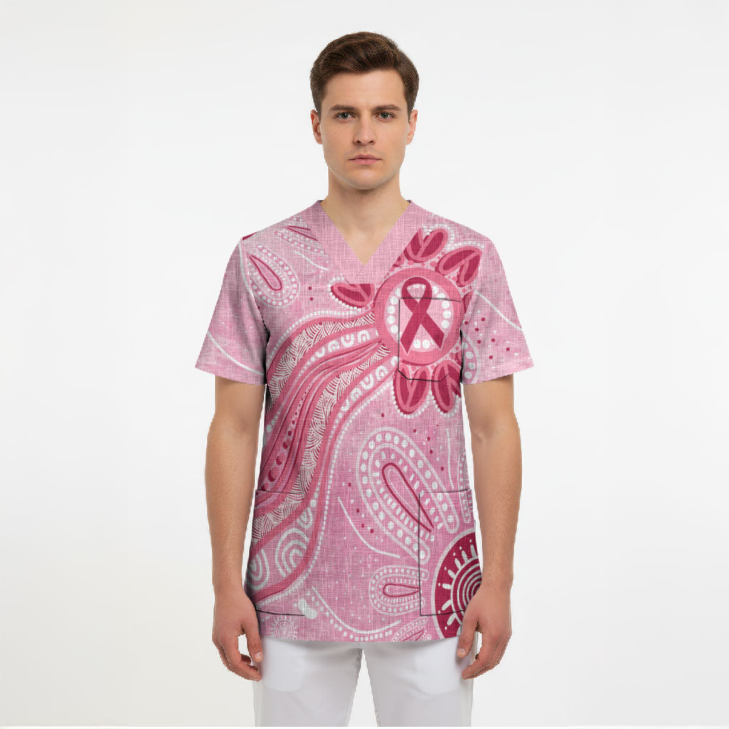 First Nation Aboriginal Dot Arts Scrub Top Think Pink