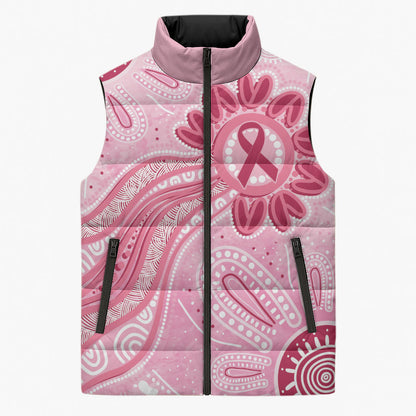 First Nation Aboriginal Dot Arts Sleeveless Puffer Jacket Think Pink