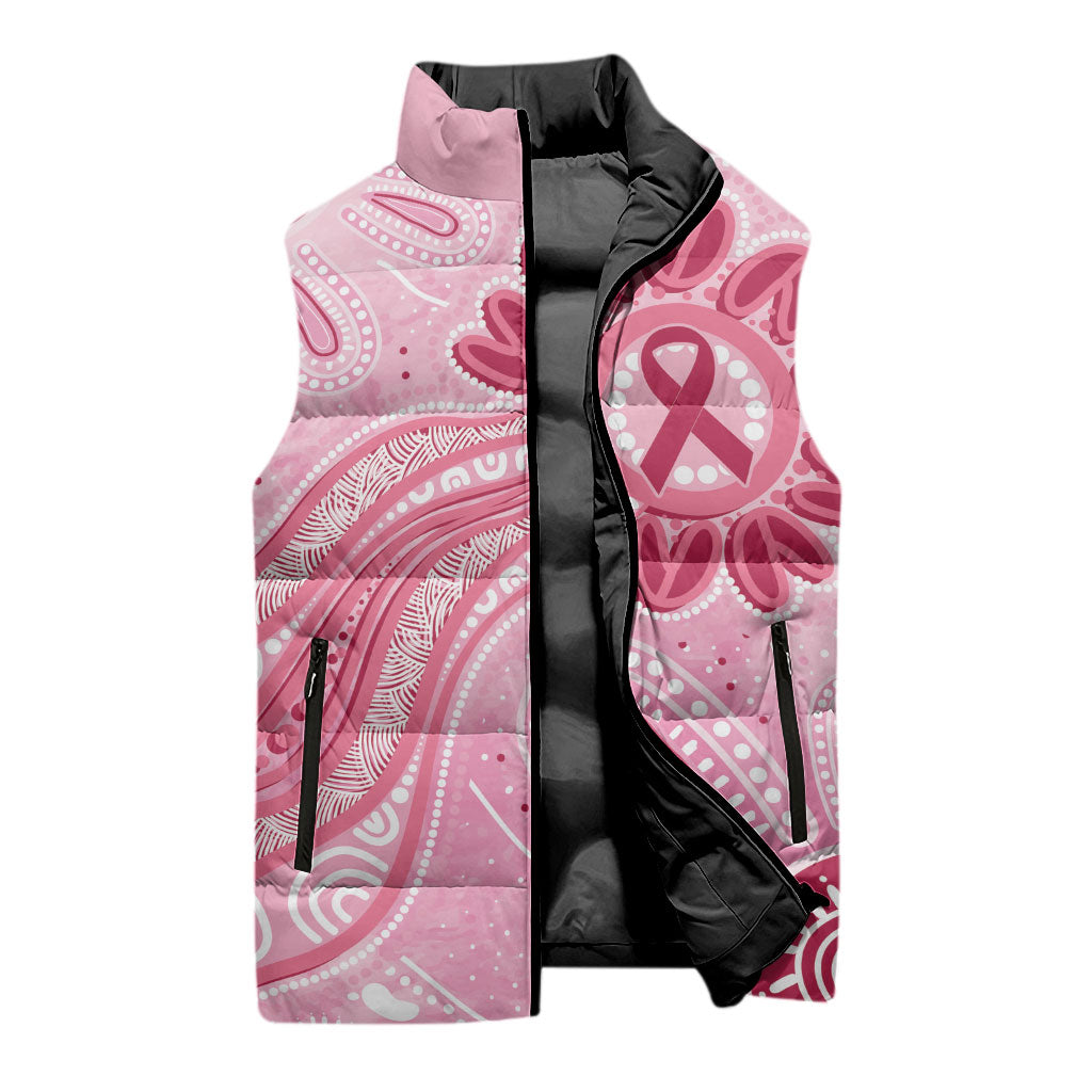 First Nation Aboriginal Dot Arts Sleeveless Puffer Jacket Think Pink