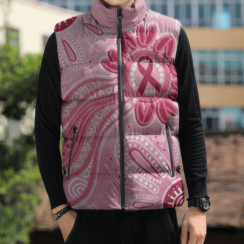 First Nation Aboriginal Dot Arts Sleeveless Puffer Jacket Think Pink