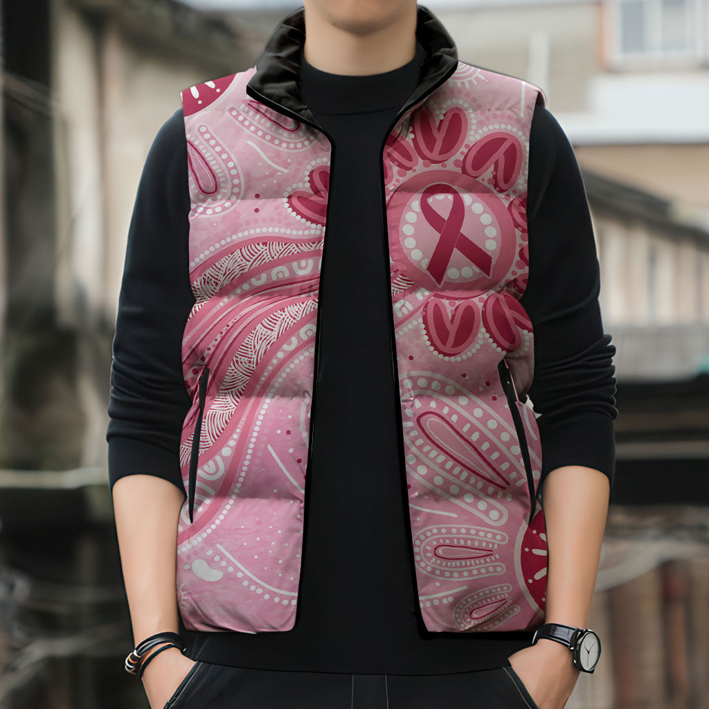 First Nation Aboriginal Dot Arts Sleeveless Puffer Jacket Think Pink