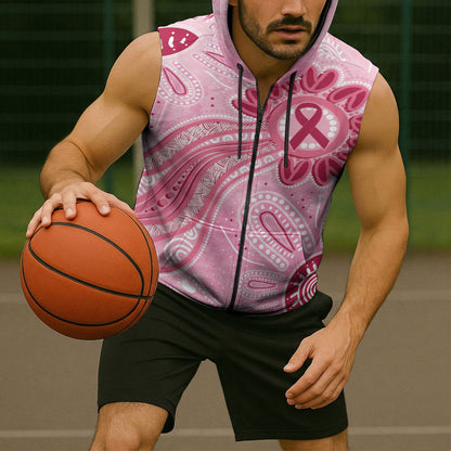 First Nation Aboriginal Dot Arts Sleeveless Zip Hoodie Think Pink