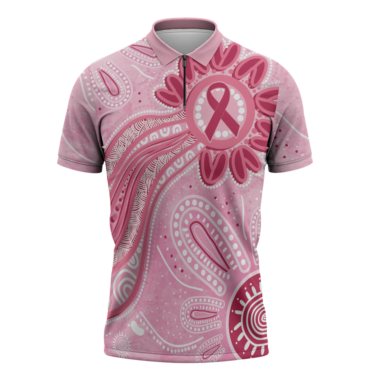 First Nation Aboriginal Dot Arts Zipper Polo Shirt Think Pink