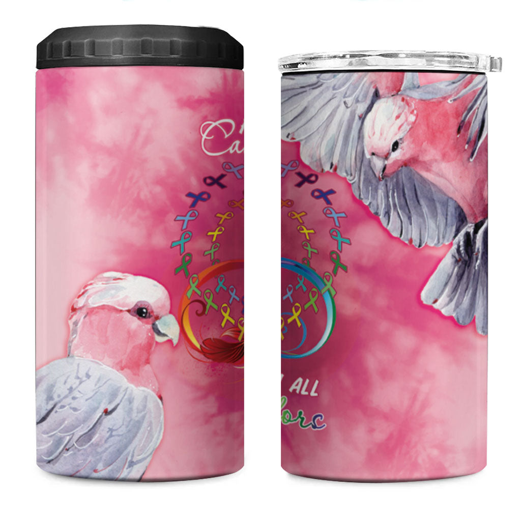 Australia Fight Cancer In All Colors 4 in 1 Can Cooler Tumbler Galah Pink Tie Dye