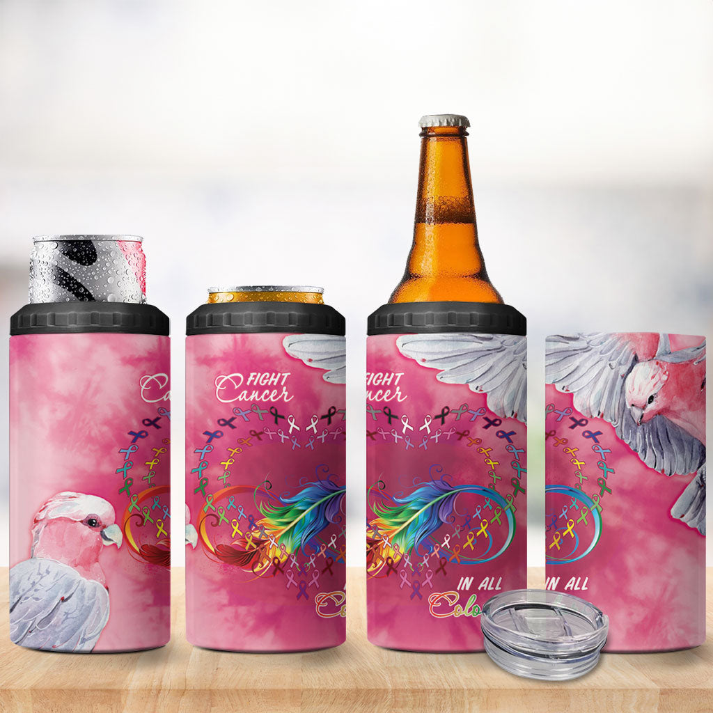Australia Fight Cancer In All Colors 4 in 1 Can Cooler Tumbler Galah Pink Tie Dye