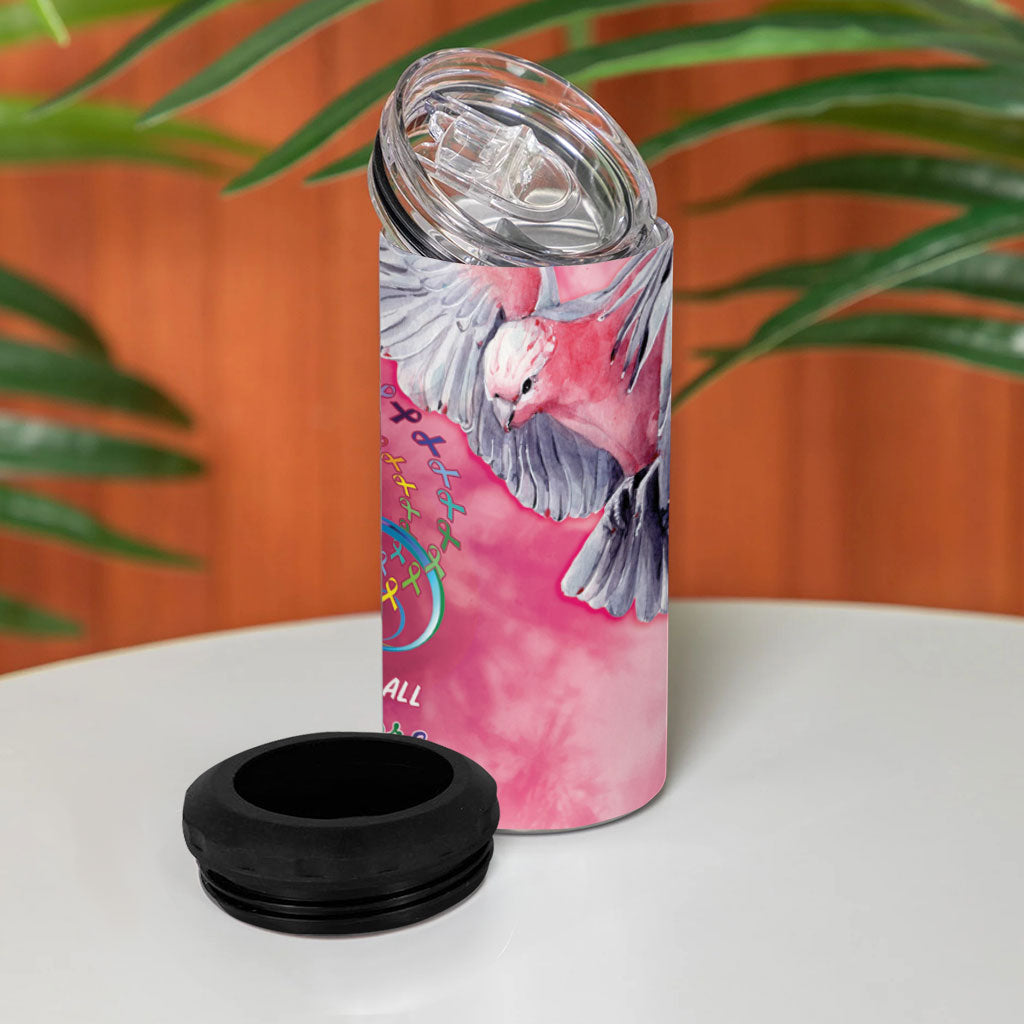 Australia Fight Cancer In All Colors 4 in 1 Can Cooler Tumbler Galah Pink Tie Dye
