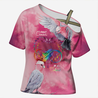 Australia Fight Cancer In All Colors Cross Shoulder Shirt Galah Pink Tie Dye