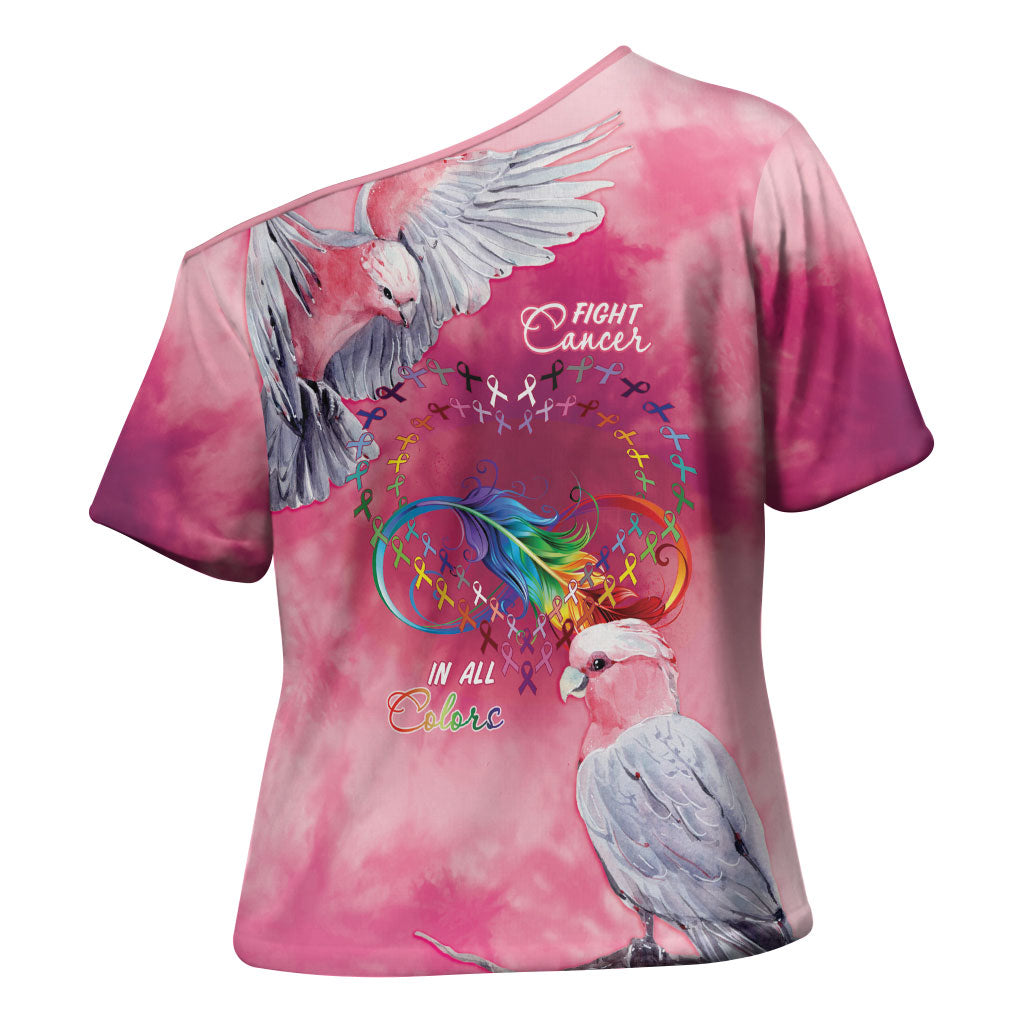 Australia Fight Cancer In All Colors Cross Shoulder Shirt Galah Pink Tie Dye