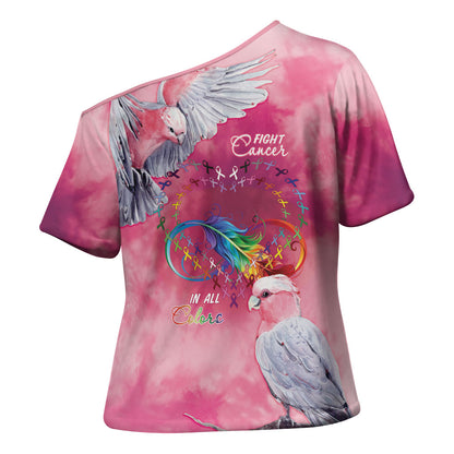 Australia Fight Cancer In All Colors Cross Shoulder Shirt Galah Pink Tie Dye