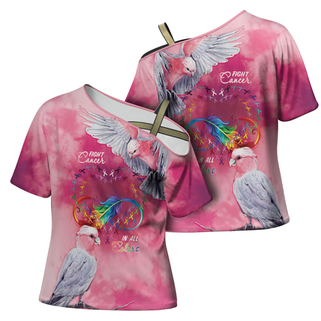 Australia Fight Cancer In All Colors Cross Shoulder Shirt Galah Pink Tie Dye