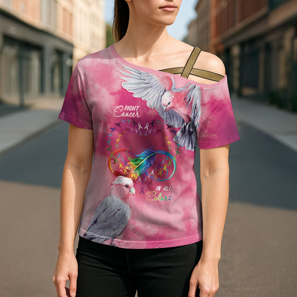 Australia Fight Cancer In All Colors Cross Shoulder Shirt Galah Pink Tie Dye