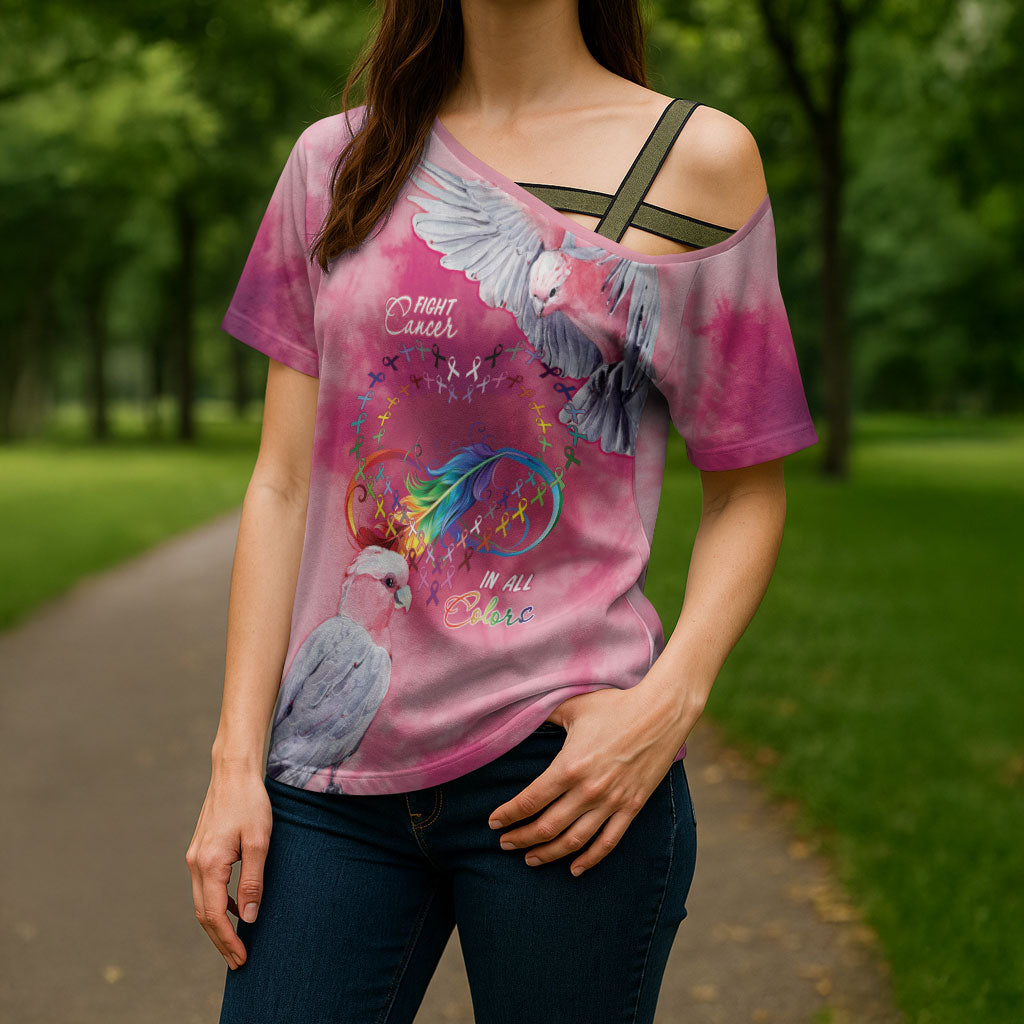 Australia Fight Cancer In All Colors Cross Shoulder Shirt Galah Pink Tie Dye