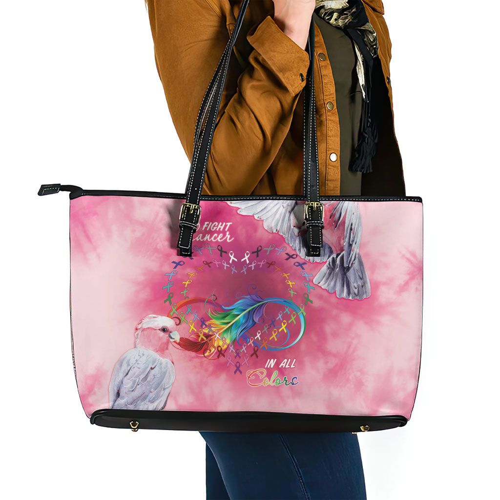 Australia Fight Cancer In All Colors Leather Tote Bag Galah Pink Tie Dye