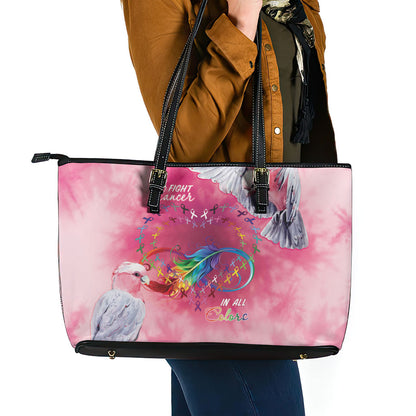 Australia Fight Cancer In All Colors Leather Tote Bag Galah Pink Tie Dye
