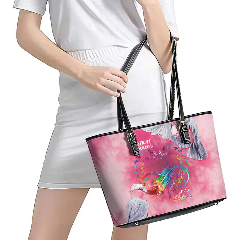 Australia Fight Cancer In All Colors Leather Tote Bag Galah Pink Tie Dye