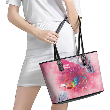 Australia Fight Cancer In All Colors Leather Tote Bag Galah Pink Tie Dye