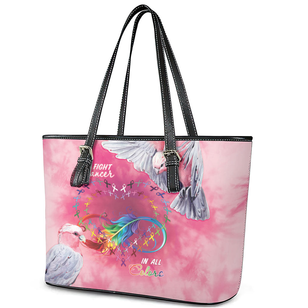 Australia Fight Cancer In All Colors Leather Tote Bag Galah Pink Tie Dye