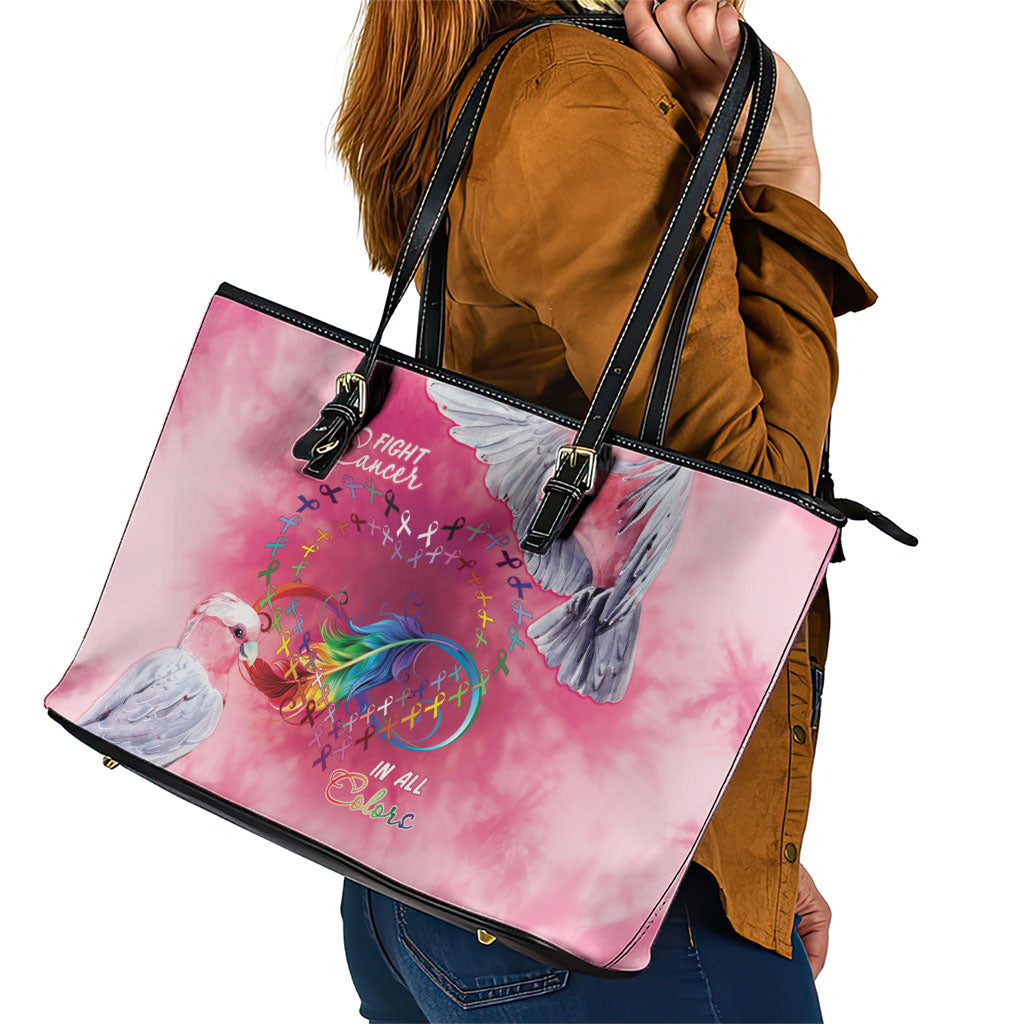 Australia Fight Cancer In All Colors Leather Tote Bag Galah Pink Tie Dye