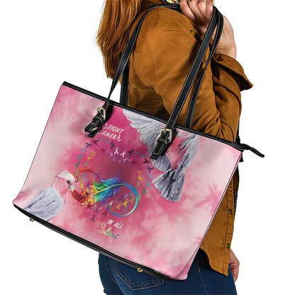Australia Fight Cancer In All Colors Leather Tote Bag Galah Pink Tie Dye