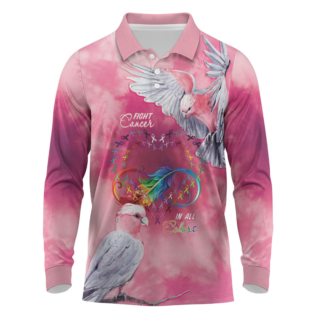 Australia Fight Cancer In All Colors Long Sleeve Polo Shirt Galah Pink Tie Dye