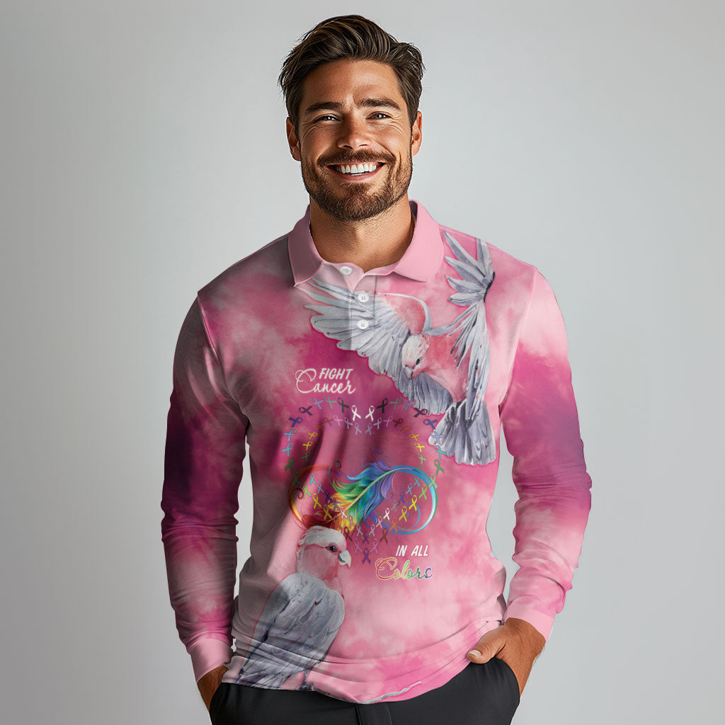 Australia Fight Cancer In All Colors Long Sleeve Polo Shirt Galah Pink Tie Dye