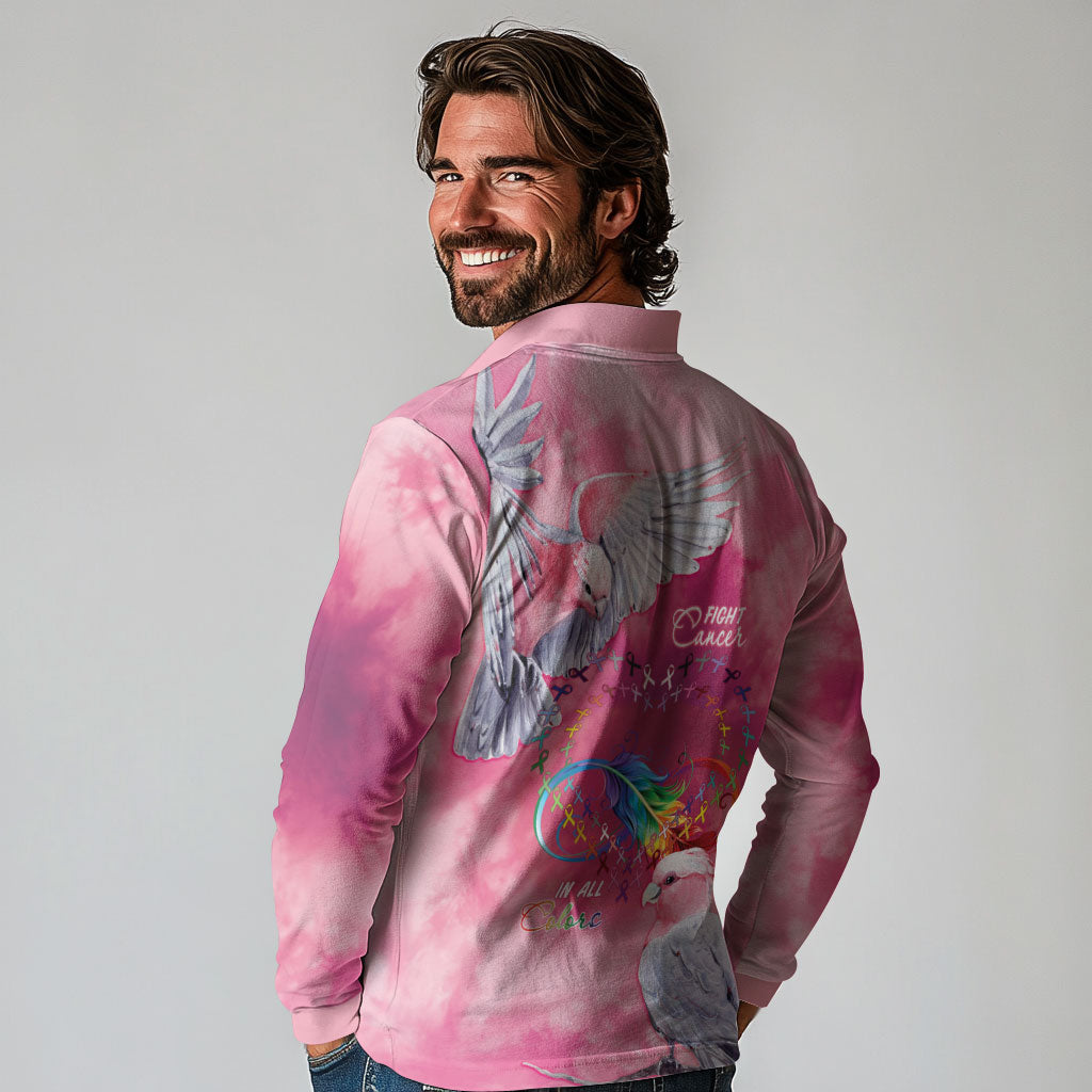 Australia Fight Cancer In All Colors Long Sleeve Polo Shirt Galah Pink Tie Dye