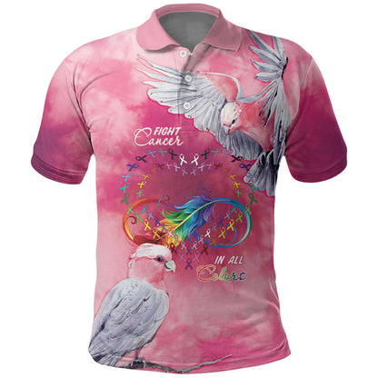Australia Fight Cancer In All Colors Polo Shirt Galah Pink Tie Dye
