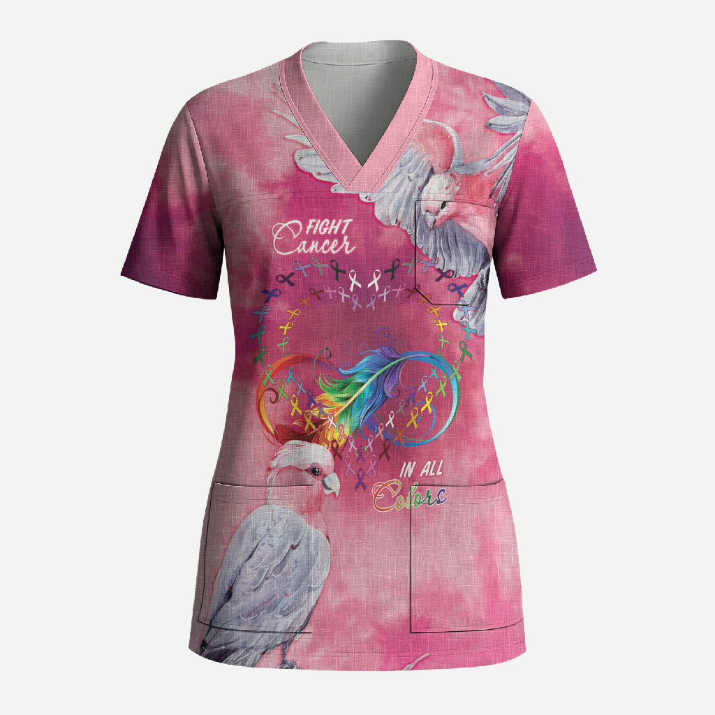 Australia Fight Cancer In All Colors Scrub Top Galah Pink Tie Dye