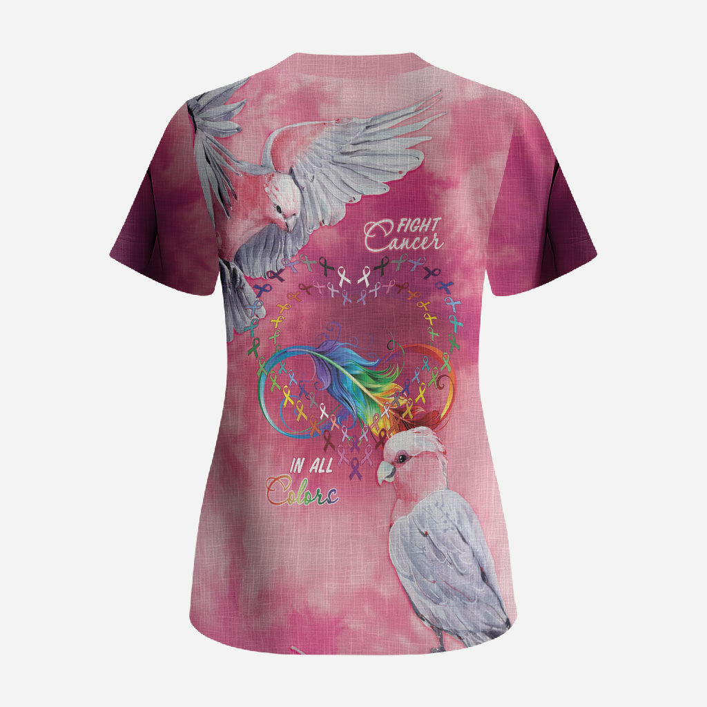 Australia Fight Cancer In All Colors Scrub Top Galah Pink Tie Dye