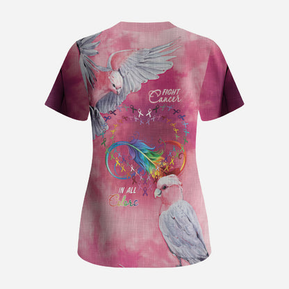Australia Fight Cancer In All Colors Scrub Top Galah Pink Tie Dye